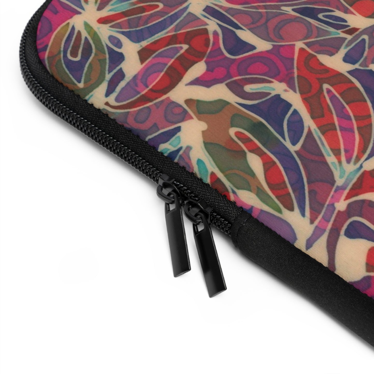 "Art Meets Tech: 13 inch " Serti Batik Laptop Sleeve" - Magenta Foliage